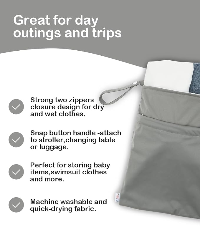 ALVABABY 2pcs Cloth Diaper Wet Dry Bags Waterproof Reusable with Two Zippered Pockets Travel Beach Pool Daycare Soiled Baby Items Yoga Gym Bag for Swimsuits or Wet Clothes