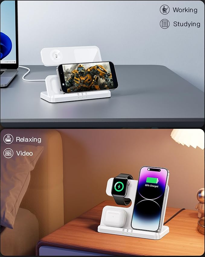 JARGOU 3 in 1 Charging Station for Apple Wireless Charger for iPhone 17 16e 16 15 14 13 12 11 X 8 & for iWatch Charger Wireless Charging Station for Multiple Devices for AirPods 2/3/4/Pro/Pro 2/Pro 3