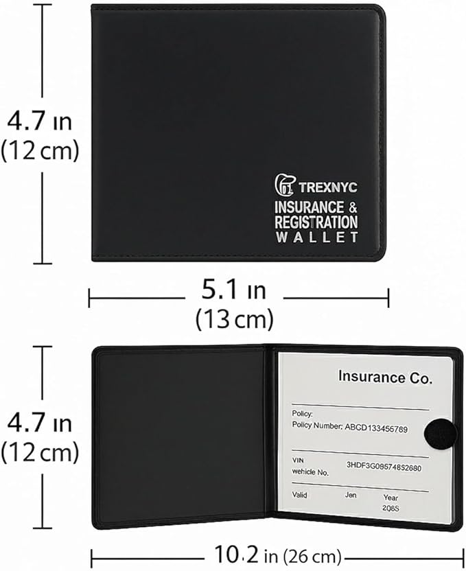 Car Registration & Insurance Card Holder Wallet – Vehicle Document Holder for Car Glove Box Organizer, 2 Pack
