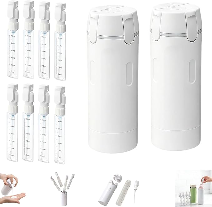 4 in 1 Travel Dispenser, 4 Pack 30ML Travel Bottles for Toiletries, 4 in 1 Travel Bottles for Toiletries Travel Dispenser Bottle, Refillable, Suitable for Storing Shampoo (White*2PCS)