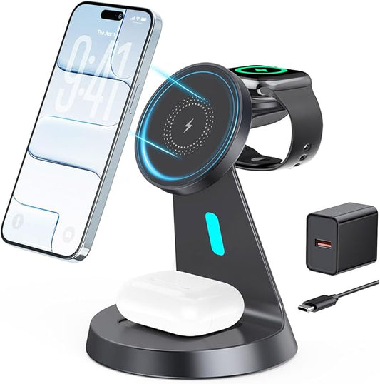 3 in 1 Wireless Charging Station for Apple Magsafe Charger Stand,Fast Magnetic Wireless Charger Station for iPhone 17 Air 16 15 14 13 12 Series,Airpods,Apple Watch