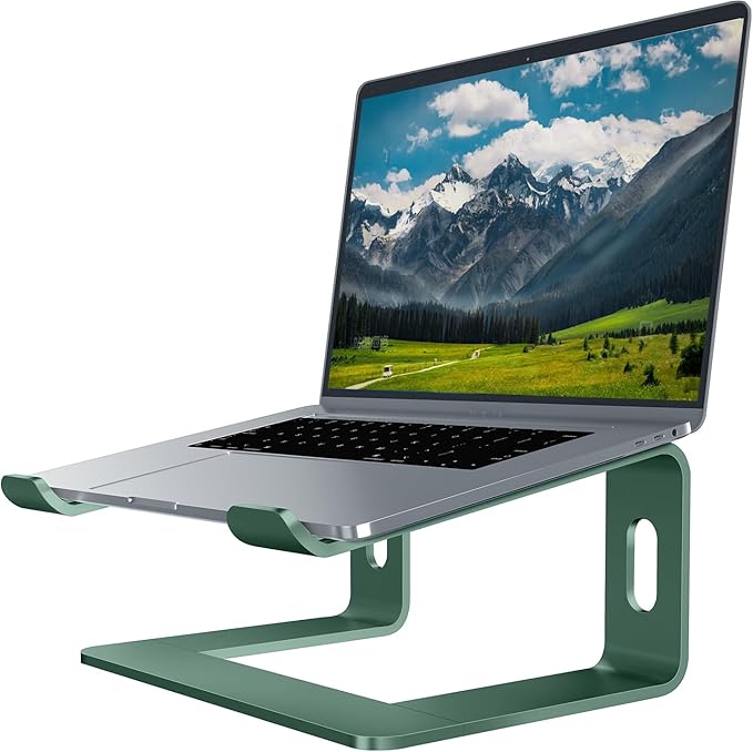 Orionstar Ergonomic Laptop Stand, Premium 5mm Aluminum Riser for 10-15.6 Inch Notebook Computer, Tool-Free Detachable Elevator Holder for Desk Office, Sturdy Riser for Eye-Level Neck Relief, Green