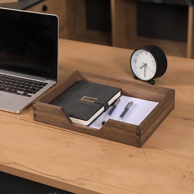 DDYURI Wood Letter-Size Tray for Office Desktop Organizer - Wooden Front-Load Documents Tray for Mail, Paper, File, Magazine, Pen,Notebook Storage Paper Holder Trays Dark(DGTU-DK)