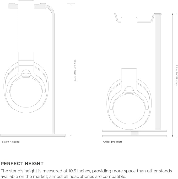 elago® H Stand [Silver] - [Premium Aluminum][Scratch-Free Padding][Perfect Height][Compatible with AirPods Max and All Headphones][Modern Design] Gaming and Audio Headphones