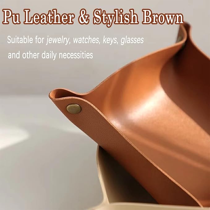 Valet Tray, EDC Catchall Tray for Keys, Watches, Jewelry, Coin and Wallet, Desktop Organizer (Brown-S)