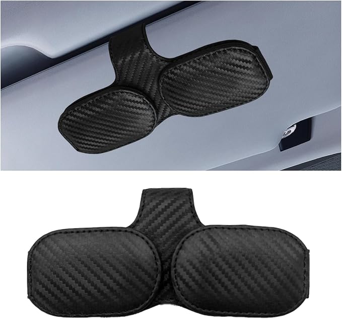 Magnetic Leather Sunglasses Holder for Car Visor Clip, Car Sun Visor Ticket Card Clip Double Clip, Auto Glasses Eyeglass Hanger Clip, Eyeglasses Mount Interior Car Accessories (Carbon Fiber Black)