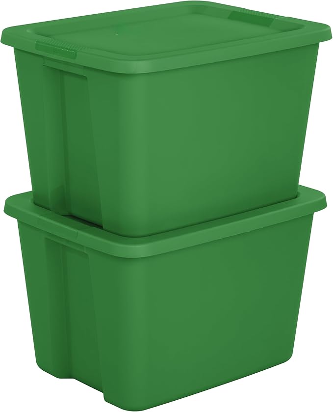 18-Gallon Plastic Storage Bins with Snap-on Lids – 8-Pack, Home Organization Essential (Dark Green)