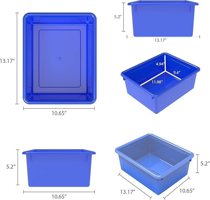 Storex Letter Size Deep Storage Tray – Organizer Bin for Classroom, Office and Home, Assorted Colors, 5-Pack (62530A05C), 10 x 13 x 5 Inches