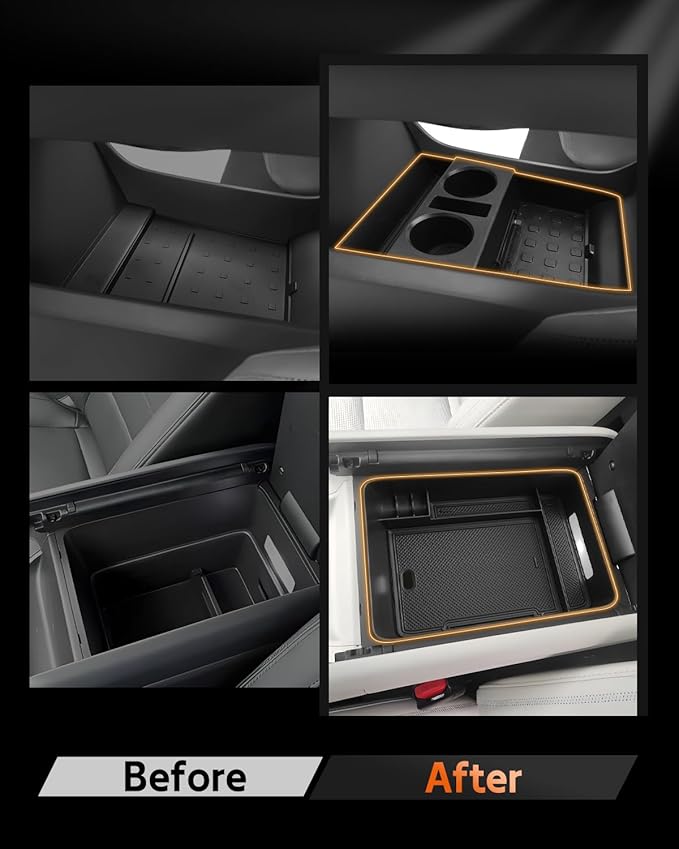 CDEFG 2PCS for 2024 2025 2026 Hyundai Santa Fe Lower Console Cup Holder Tray & Armrest Storage Center Console Organizer Accessories