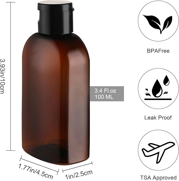 Cosywell Travel Bottles for Toiletries 6pcs 3.4oz TSA Approved Travel Shampoo Bottles Leak Proof Empty Lotion Containers with Flip Cap Small Plastic Squeeze Bottle(Brown)