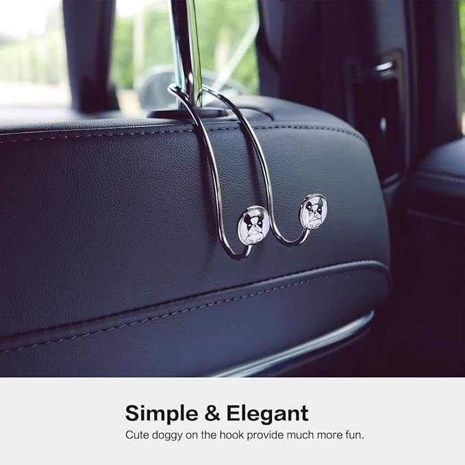 4 Pack Cute Car Hooks for Bags, Strong Universal Stainless Steel Car Headrest Hooks, Car Seat Hanger Hooks for Purses & Grocery Bag (Dog)