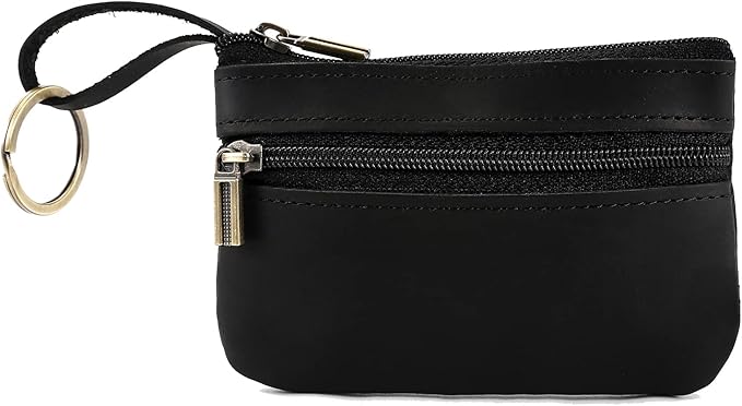 Coin Purse for Men,Coin Pouch with Zipper for Men Women,Genuine Leather Mini Coin Pocket Pouch Change Holder Mens Tray Purses Coin Purse Cash Change Wallet Key Holder Money Pouch