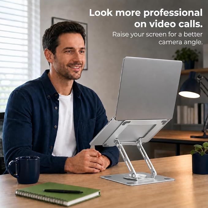 Uncaged Ergonomics Swivel Laptop Stand for Desk, Adjustable Computer iPad Stand for Desk w/ 360 Rotation, Portable Laptop Holder for Home Office Ergonomic Supplies (Graphite Gray)