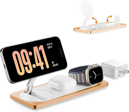 3-in-1 Charging Station for Apple Devices: Used for iPhone and Watch Charging Station with Magsafe Charger Stand, Wireless Charger for iPhone 17 Air 16 15 14 13 Series, Apple Watch Ultra, AirPods Pro