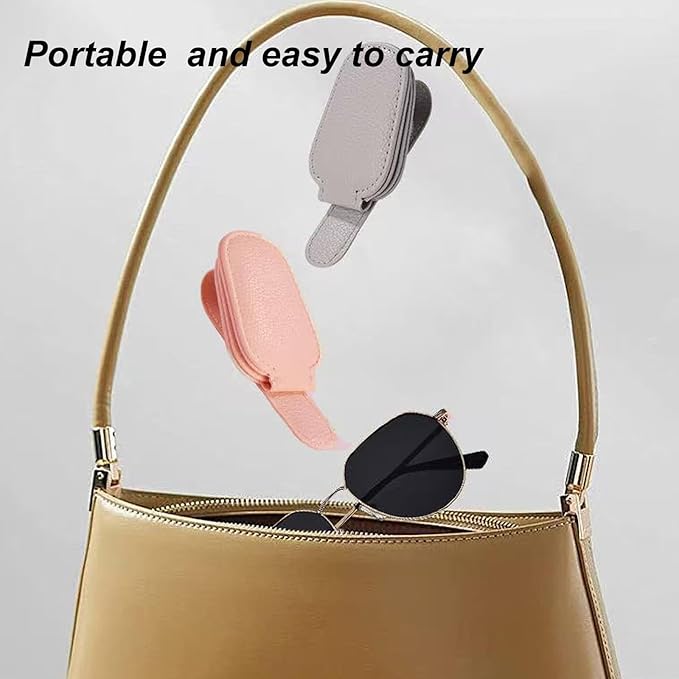 2 Pack Sunglass Holder for Car Magnetic Leather Sunglass Clip Universal Eyeglass Holder Car Visor Accessories Pink