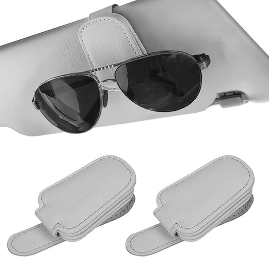 Sunglass Holder for Car Visor, Magnetic Leather Sunglasses Holder and Ticket Card Clip for Car
