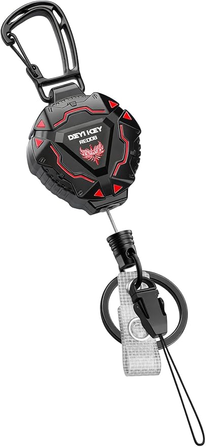 Retractable Keychain, Heavy Duty Carabiner Badge Holder, Tactical ID Badge Reel with 32'' Coated Steel Cord, Bearing 10.0 oz- Black