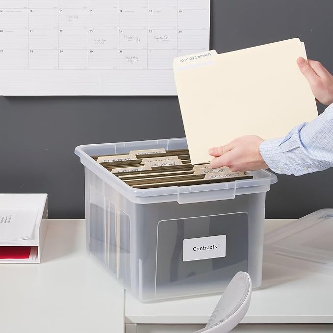 STAPLES Plastic File Box with Snap Lid, Letter/Legal Size, Clear, 4/Carton