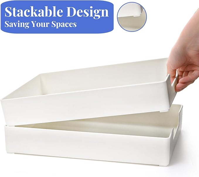 Eorbow 3 Pack Letter Tray, Plastic Stackable A4 Paper Trays, Rectangular Desk Drawer Organizer, File Holder for Desktop, Office Supplies Storage, White