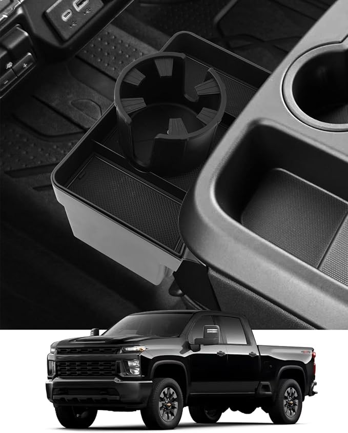 YEE PIN 2-in-1 Front Center Seat Headrest Organizer for 2019 2020 2021 2022 Chevy Silverado Compartment Tray Container Storage Box with Cup Holder for Silverado 2026 Accessories (Jump Seat Only)