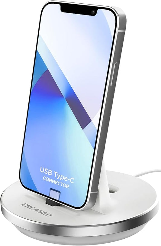 Encased Fast Charging USB-C Stand for iPhone 17/16 Pro Max (Non-Wireless) Desktop Wired Charger, Type-C Connector (White)