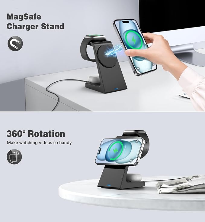 3 in 1 Magnetic Wireless Charging Station Apple 20W Charger Stand Magnetic Wireless Charger for iPhone 16 15 14 13 12 Pro/Pro Max/Plus/Mini AirPods 2/3/Pro iWatch Ultra/8/7/SE/6/5/4/3/2 (3 in 1)