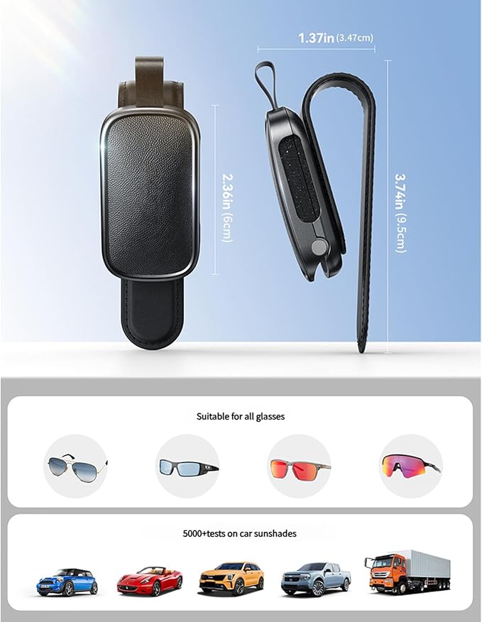 Magnetic Leather Eyewears Holder Sunglass Clip Suitable For Car Visors Secure ABS PC Design Easy Installation