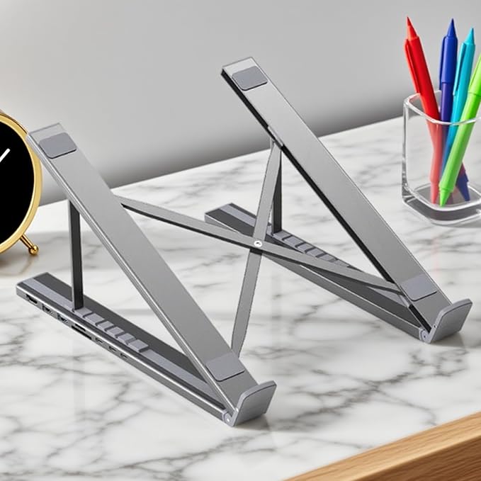 Ergonomic Notebook Dock ??Laptop Stand Workstation | Multiport usb c Adapter 8 in 1 Hub with Fast Charge, Adjustable Height Tablet Holder, Desktop Organizer for Remote Office, Home Study, gameng Setup