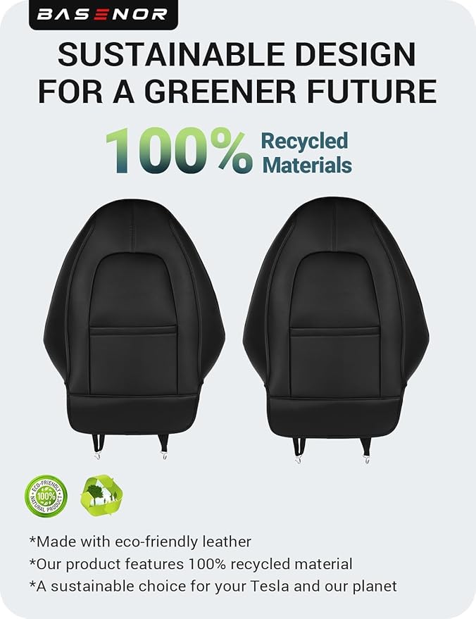 BASENOR 2026 Tesla Model Y(Juniper)/3/S/X Leather Seat Back Kick Protector, Backseat Mats for Kids - Extra Organizer Pocket, Waterproof Scratchproof Resistant Protection Black (Set of 2)