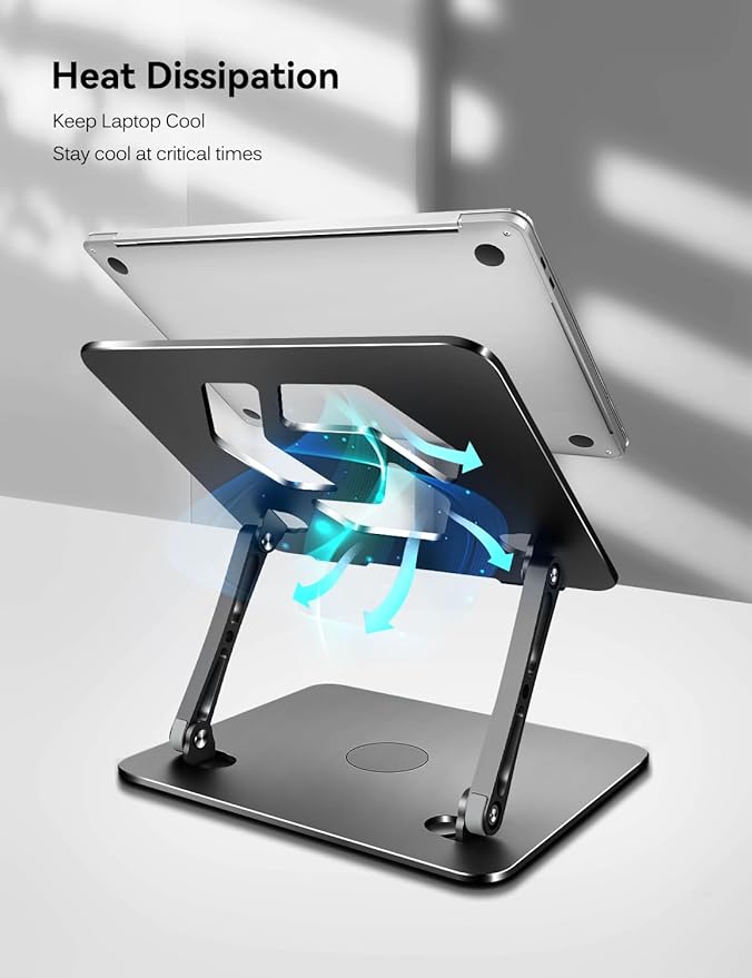 ivoler Adjustable Laptop Stand with 360° Rotating Base, Ergonomic Laptop Stand for Desk, Foldable & Portable Laptop Riser, Suitable for Collaborative Work, Fit MacBook Laptops up to 16 inches[Black]