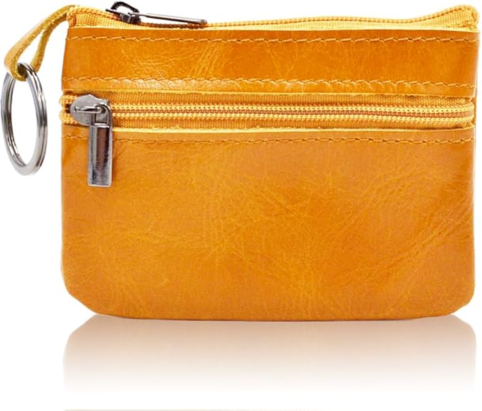 Freezx Women Genuine Leather Coin Pouch Zip Mini Purse Wallet Key Chain Double Zipper