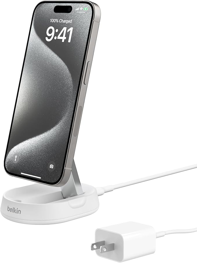 Belkin Convertible Magnetic Charging Stand 15W - MagSafe-Compatible Fast Qi2 Charger, iPhone Charger for Apple iPhone 16, 16 Plus, 16 Pro, 16 Pro Max, iPhone 15 & 14, Apple Airpods Pro, & More - White