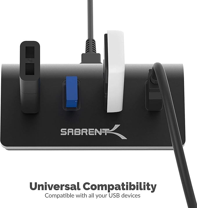 SABRENT 4-Port USB 3.0 Hub Aluminum Portable Data Hub with 2.5ft USB 3.0 Cable for iMac, MacBook, MacBook Pro, MacBook Air, Mac mini, or Any PC [Black] (HB-MC3B)