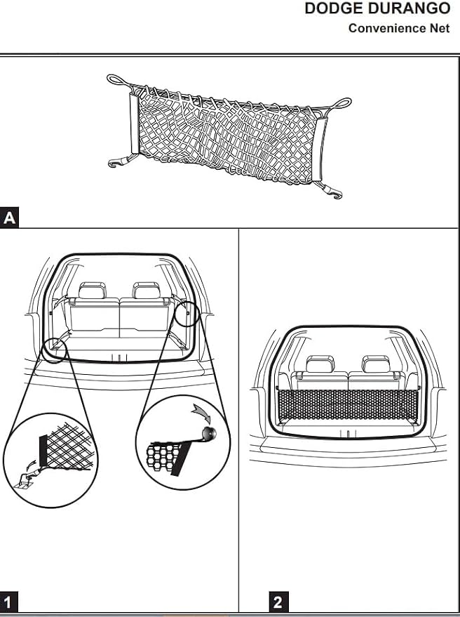 Rear Trunk Organizer Cargo Net for Dodge Durango 2011–2026 – Envelope Style Cargo Net for SUV – Premium Mesh Car Trunk Organizer Vehicle Carrier Storage – Compatible with Durango