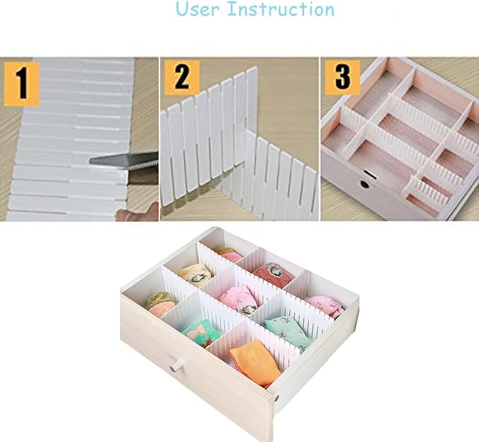 Onerbuy 8pcs Adjustable Grid Drawer Dividers DIY Plastic Closet Separator Tidy Organizer Container for Underwear Socks Belt Office Supplies(White)