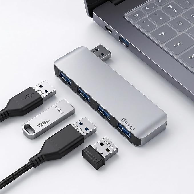 Left Side USB 3.0 Hub, 4-Port Cable-Free USB Splitter for Laptop, Direct-Plug Design, Compatible with MacBook, Laptops, Desktop, Surface, Flash Drive, HDD and USB More