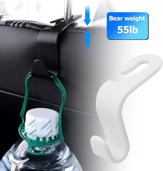 4PCS Car Back Seat Headrest Hooks, Rear Car Seat Storage Headrest Hanger Holder Hooks Organizer, Universal Auto Interior Accessories for Bag Purse Handbag Cloth Coats Grocery (White)