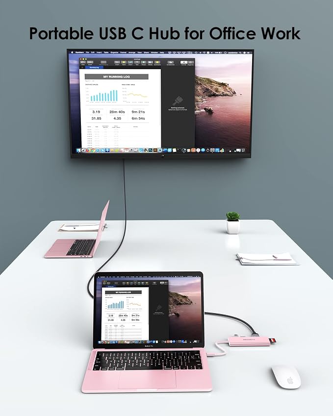LENTION USB C Hub with 4K HDMI, 3 USB 3.0, SD/Micro SD 3.0 Card Reader, Compatible MacBook Pro/Air, Mac, Surface, Chromebook, iPhone17/16/15 Pro Max, More (Rose Gold)