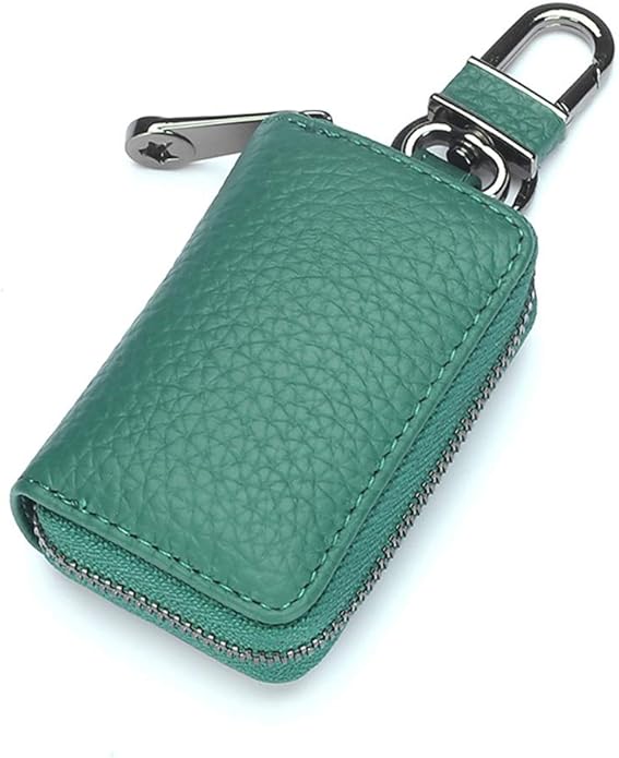 Leather Key Case Holder Auto Key Chain Protector Cover Zipper Bag Remote Fob for Car