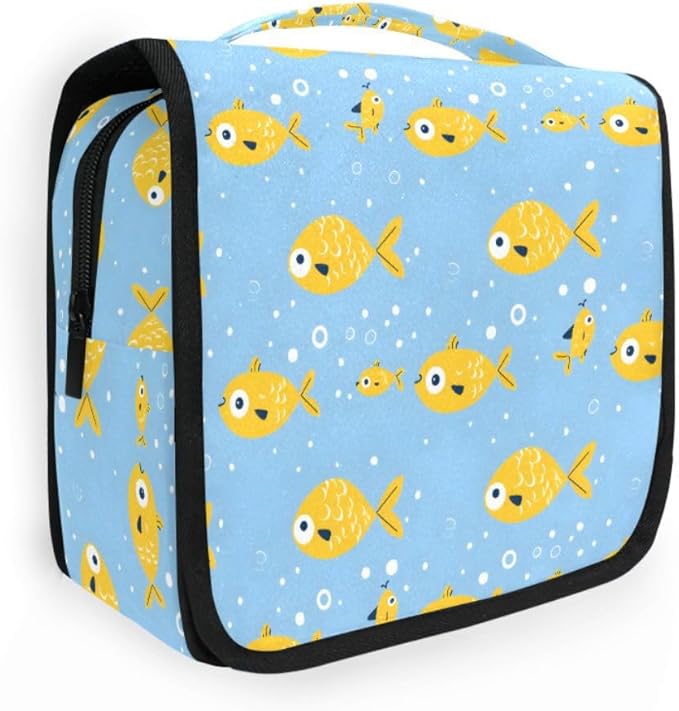 senya Hanging Travel Toiletry Bag Cute Kit Makeup Case Cosmetics Organizer for Men Women (Yellow Fish)