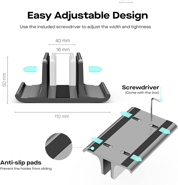 MP Mobile Pixels Upright Laptop Cradle Stand 3-in-1 Design, Adjustable Desktop Aluminum Stand for Smartphones, Tablets, Laptops, Books (Black)