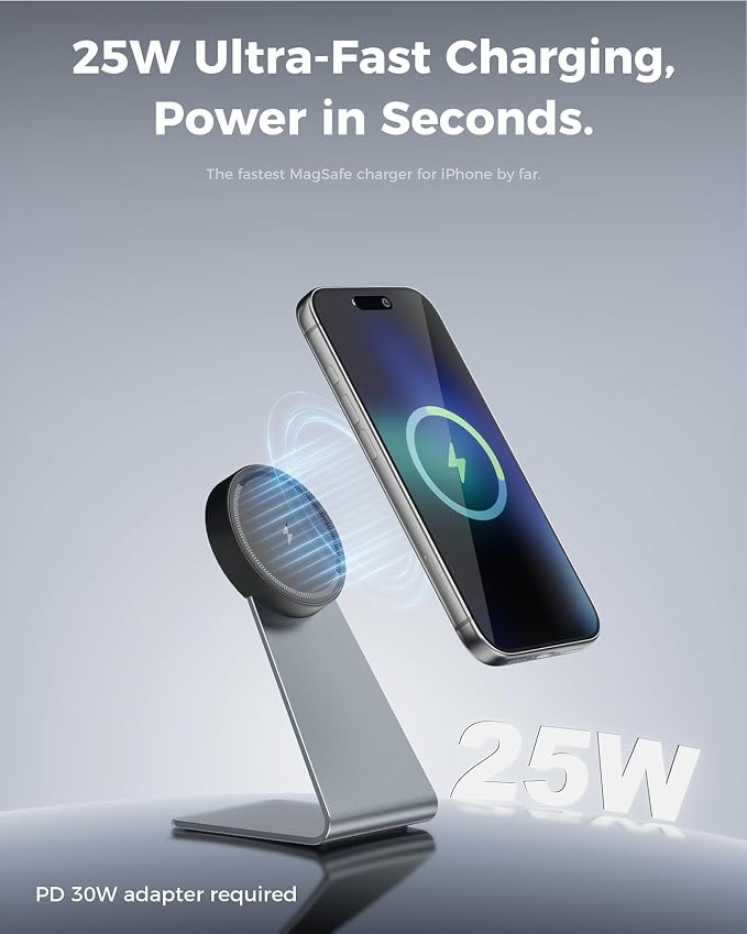 GOWATT Magnetic Charger Stand 25W Fast Charging Wireless Charger Compatible with Apple MagSafe Charger Compatible for Qi2.2 iPhone 17 16 15 14 13 12 Series 1 Pack