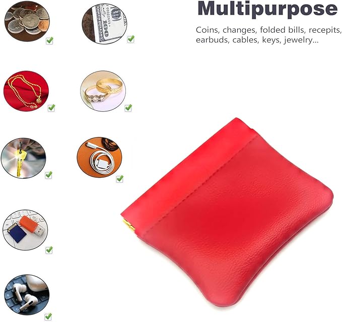 VOFOON [Upgrade] Leather Mini Squeeze Coin Purse, Small Jewelry Pouch Leather Travel Bag Coin Holder For Men/Women 2/4 Pack
