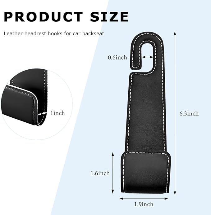 Car Seat Headrest Hook, Microfiber Leather Hanger Holder Hook for Hanging Purse and Bag, Universal Vehicle Back Seat Organizer Hook for Grocery Bag Handbag Coat (Black)