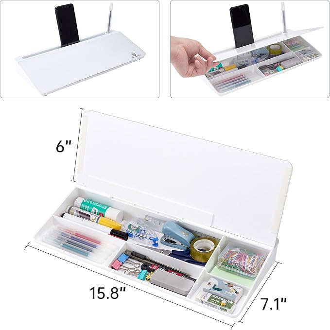 TSJ OFFICE Small Desktop Whiteboard -Glass Dry Erase Board Computer Keyboard Stand White Board Surface Pad with Drawer, Desk Organizers with Accessories for Office, Home, School Supplies - White