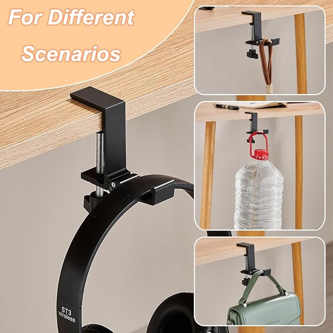 Foldable Headphone Stand Hanger Holder Under Desk Aluminum Alloy Headset Stand Fit for Gaming PC Accessories Universal Space Save Mount Clamp Hook Suitable for Xbox/PS4 Controller Office Computer Desk