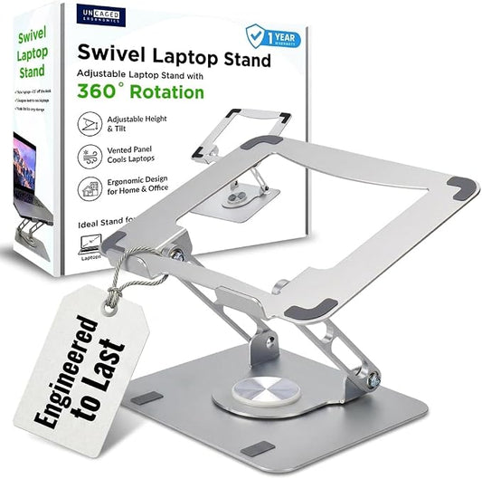 Uncaged Ergonomics Swivel Laptop Stand for Desk, Adjustable Computer iPad Stand for Desk w/ 360 Rotation, Portable Laptop Holder for Home Office Ergonomic Supplies (Arctic Silver)
