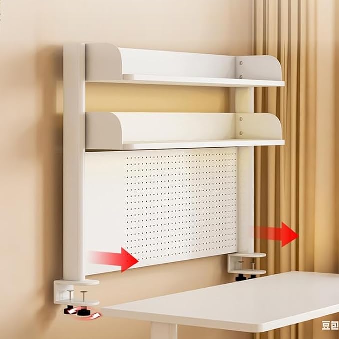 Clamp on Desk Shelf with Pegboard, Black Desktop Bookshelf Organizer Storage Shelves for Home Office Dorm Gaming Desk, Space Saving Tabletop Display Rack Organization (White, 39.3in)