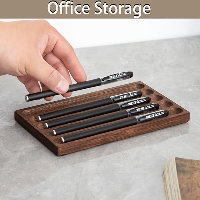 Horizontal Pen Holder For Desk,Pen Tray,Wood Desk Pen Holder,Desk Top Pen Display,Teacher Gifts,Suitable For School,Home,Office Desktop Art Accessories (Walnut-3 Grid)
