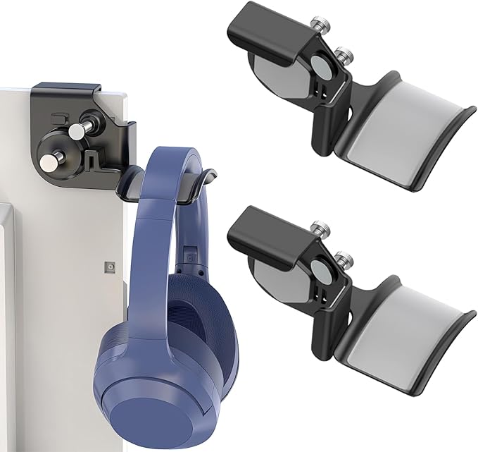 2-Pack Monitor Stand for Headphones and Headsets, Clamp-On Adjustable Headset Holder Space-Saving Desk Organizer(Black)